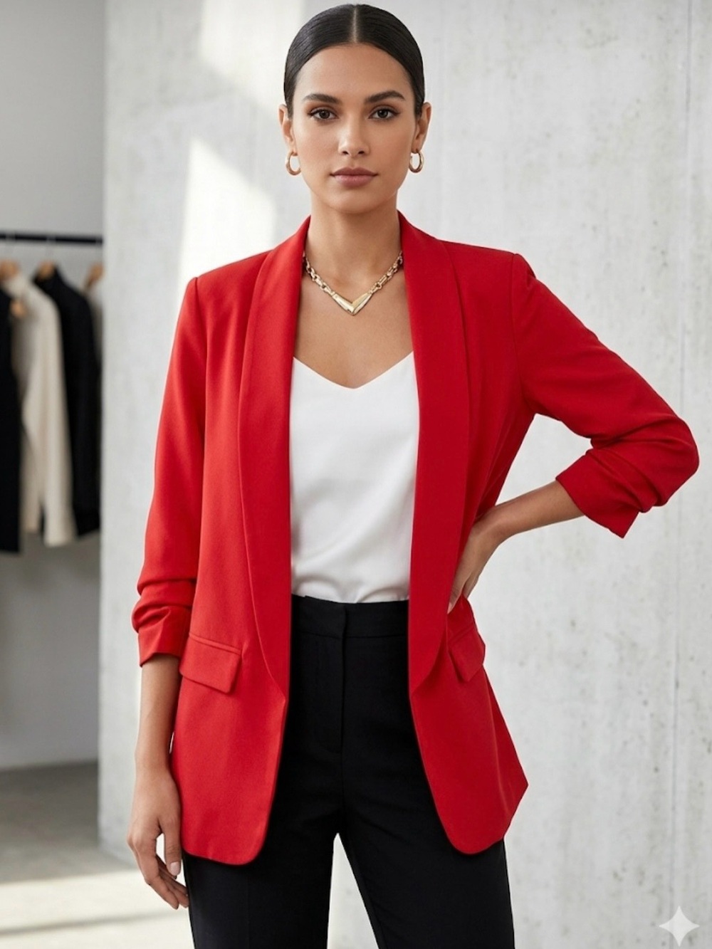 Ovi Red Open-Front Blazer Jacket size M